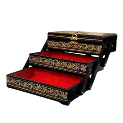 Naqshi Wooden Trolley Jewelry Box | Black & Gold - Image 3