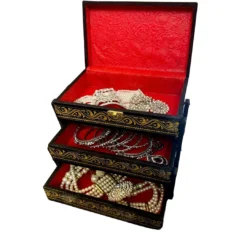 Naqshi Wooden Trolley Jewelry Box | Black & Gold - Image 2