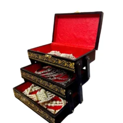 Naqshi Wooden Trolley Jewelry Box | Black & Gold - Image 4