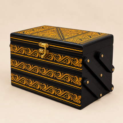 Trolley Jewelry Box Black and Golden Naqshi